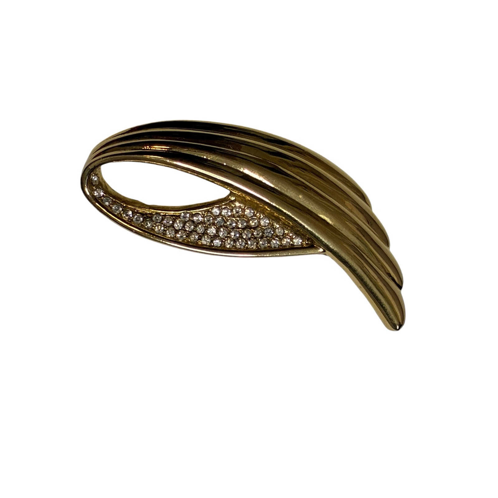Yves Saint Laurent Ysl Gold-Tone Ribbon Swirl Crystal Brooch Pin 202$